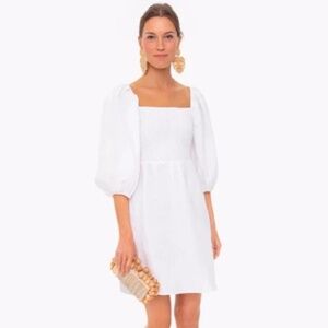 TUCKERNUCK Annie Smocked Balloon Sleeve Linen Dress Small